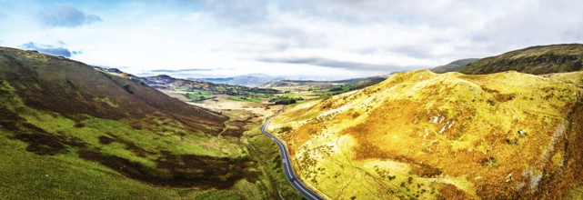 Autumn colours over Mach Loop from a drone, Minffordd, Tywyn, Wales, UK