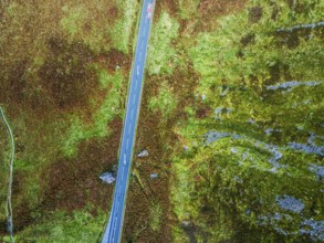 Top Down view of Autumn colours over Mach Loop from a drone, Minffordd, Tywyn, Wales, UK