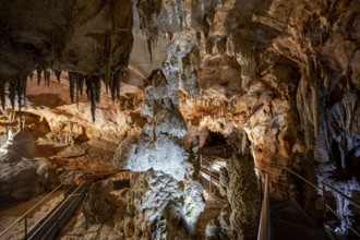 Stalactites and stalagmites, rock formations in a stalactite cave, Grotta del Fico, Gulf of Orosei,