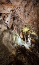 Stalactites and stalagmites, rock formations in a stalactite cave, Grotta del Fico, Gulf of Orosei,
