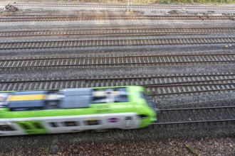 S-Bahn train on the route east, in front of Essen main station, regional transport in North