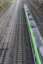 S-Bahn train on the route east, in front of Essen main station, regional transport in North