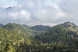 View over village Yunquera, mountain range Sierra de las Nieves, Andalusia, Spain