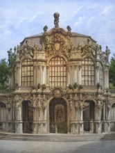 The Dresden Zwinger, Saxony, Dresden, Germany, authentic reproduction of a school mural,