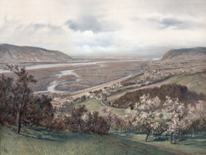 The Danube near Vienna, Austria, authentic reproduction of a school mural, historical, around 1900