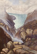 The source of the Rhine, Lake Toma in the canton of Grisons as a source of the Rhine, Switzerland,