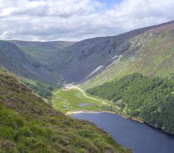 View of Upper Lake and Miners Village, Wicklow Mountains National Park, Glendalough, Brockagh,