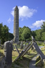 Round Tower and Cemetery, Glendalough, Wicklow Mountains National Park, Brockagh, County Wicklow,