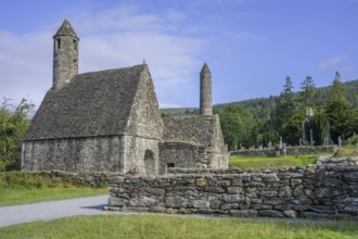 St. Kevin's Church and Round Tower, Glendalough, Wicklow Mountains National Park, Brockagh, County