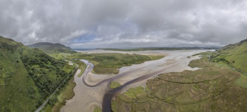 Aerial view of river structures, Maghera, Inishkeel, County Donegal, Ireland