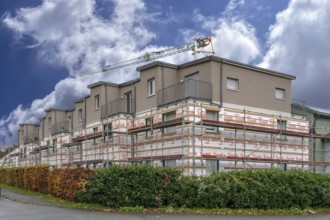 Installation of thermal insulation on a residential block, Eckental, Middle Franconia, Bavaria,