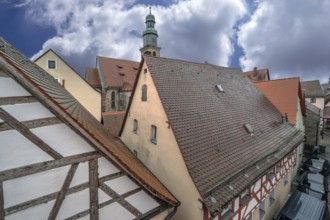 View of St. John's Church and old town roofs, Höllgasse, Lauf an der Pegnitz, Mittelfranmken,