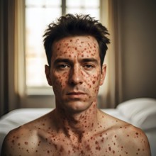 Portrait, man with measles, symbolic picture sick, illness, contagious, health, infection, health