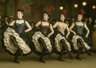 Dancers dancing the cancan in the Parisian restaurant Moulin Rouge, symbolic image dance, dance
