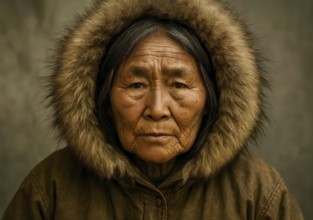 An old woman from the Inuit, portrait, symbolic image of Eskimo, polar region, winter, indigenous
