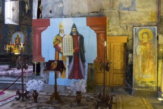 Church interior with icons of saints and impressive wall paintings, Akhtala monastery, Akhtala
