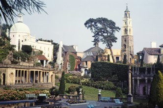Buildings in Portmeirion folly tourist village, Gwynedd, North Wales, UK in 1985, built by Sir