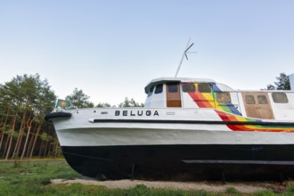 Beluga, former Greenpeace ship ashore, memorial, resistance against nuclear waste, interim storage