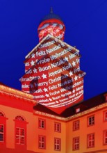 The town hall illuminated for the Christmas market in Witten, Ruhr area, North Rhine-Westphalia,