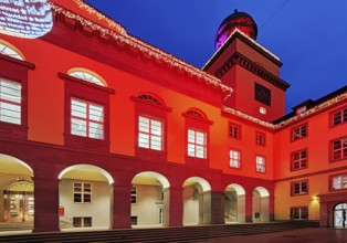 The town hall illuminated for the Christmas market in Witten, Ruhr area, North Rhine-Westphalia,