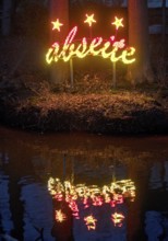 The river Lippe at the Marineverein with the artwork by Jan Philip Scheibe at night, Lichtpromenade