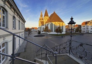 Great St. Mary's Church seen from City Hall at sunrise, Rathausplatz, Lippstadt, North