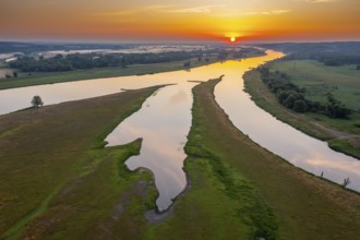 Aerial view over the Oder river in the German-Polish nature reserve Lower Oder Valley International
