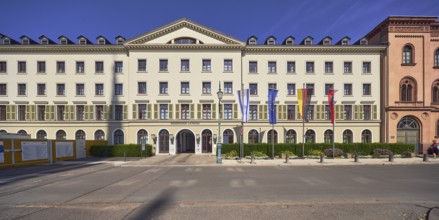 Hessian state parliament, former court marshal office, architectural style classicism, flagpoles,