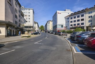 General architecture, houses, residential and commercial buildings, Nassauische Sparkasse, parking