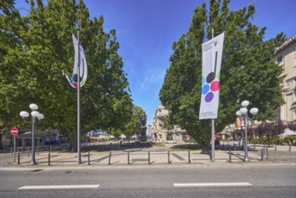 Flags on flagpoles, Rheingau Music Festival, A summer full of music, lantern, general architecture,