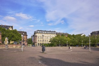 Residential and commercial buildings, houses, general architecture, lantern, trees, square made of