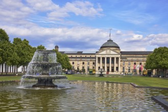 Spa hotel, neo-classical style, architect Friedrich von Thiersch, columns, gardens, trees, lawn,