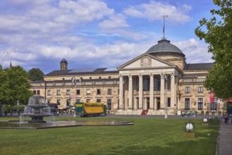 Spa hotel, neo-classical style, architect Friedrich von Thiersch, pillars, green area, bowling