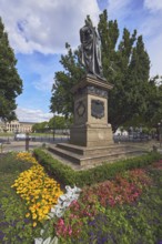 Emperor Frederick Memorial, flower bed, trees, blue sky, cumulus clouds, Wilhelmstraße,