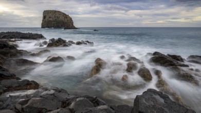 Rocky coast, volcanic rock formations, coast near Porto da Cruz, Madeira, Portugal