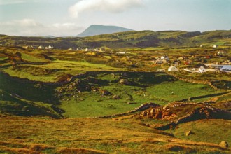 View from coastal village of Derryveagh Mountains mountain range, County Donegal, Ireland 1960s