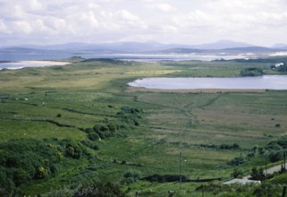 Coastal landscape over Clooney Lake from village of Portnoo, Narin beach, County Donegal, Ireland