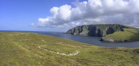 Eire sign from World War II, Portacloy loop cliff walk, Muingnabo, County Mayo, Ireland
