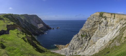 View of blue sea and cliffs from Portacloy Loop Cliff Walk, Muingnabo, County Mayo, Ireland