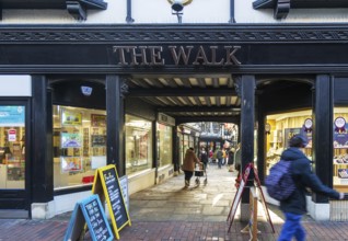 Shops and shoppers in The Walk shopping alleyway in town centre of Ipswich, Suffolk, England, UK