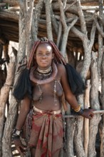 Young woman, Himba woman, traditional Himba village, Kaokoveld, Kunene, Namibia