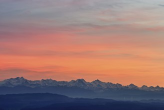 Red clouds over the Alps, Müswangen, Canton of Lucerne, Switzerland