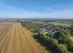 Autumn fields near Fünfhausen in Hamburg's Vier- und Marschlanden. aerial view. Fünfhausen,
