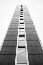 Modern architecture, geometric lines photographed in black and white, former water tower of the