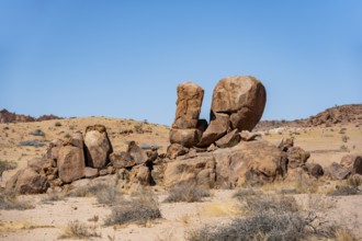 Desert landscape, barren landscape with hills of stacked rocks, Brandberg, Erongo, Damaraland,