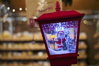 Lantern with Santa Claus in snow, Santa Claus, miniature, toy, decoration, sales stand, Christmas