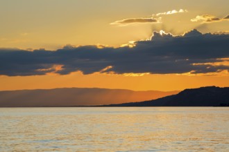 Colorful sunset over Lake Geneva, near Montreux, Canton of Vaud, . switzerland