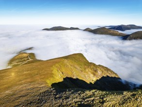 Snowdon Massif from a drone, Snowdon Range, Snowdonia, North Wales, UK