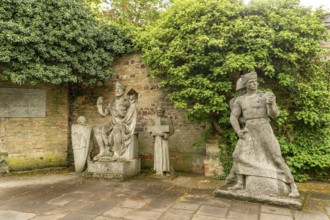 Statues of the Franconian-Salian emperors in the cathedral garden of Speyer, Rhineland-Palatinate,