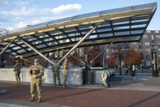 Washington, DC USA - 26 Novemer 2025 - Ohio National Guardsmen protect the Eastern Market Metro